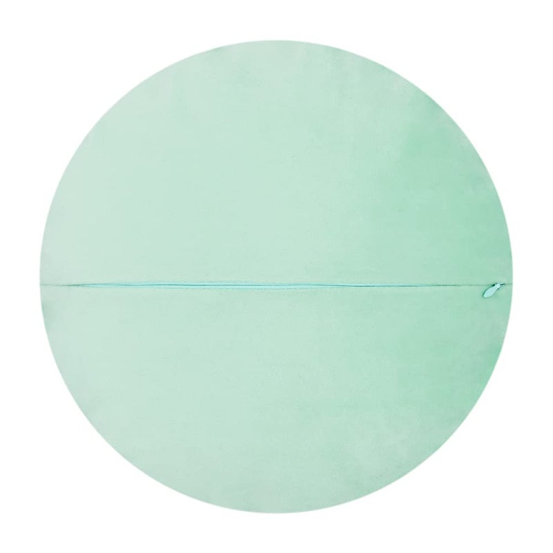 JWH Round Flower Pillow Cover Decorative Floral Pillow Case Round Cushion Velvet Pillowcase for Bedroom Bed Couch Living Room 14 Inch Mint Green - Image 2